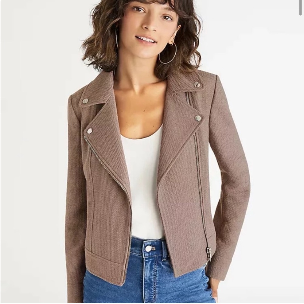 Ann Taylor Tweed Moto Jacket in Taupe
